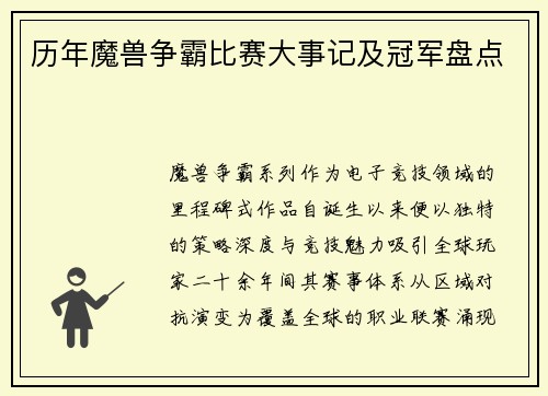 历年魔兽争霸比赛大事记及冠军盘点